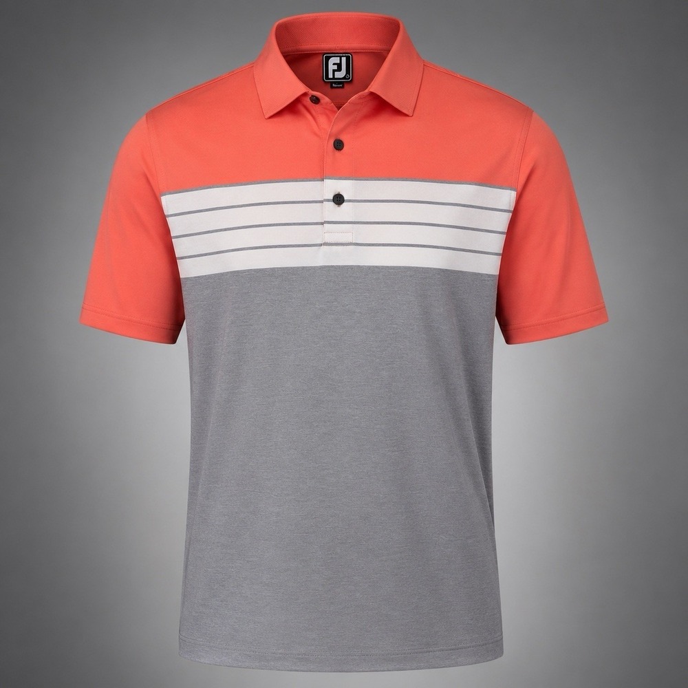FootJoy Golf Polo Shirt Men's L Gray Coral Striped Performance Stretch Shirt